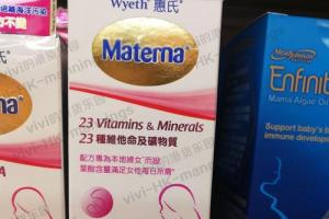 香港万宁 惠氏玛特纳综合维生素及矿物质materna 100粒叶酸片附票